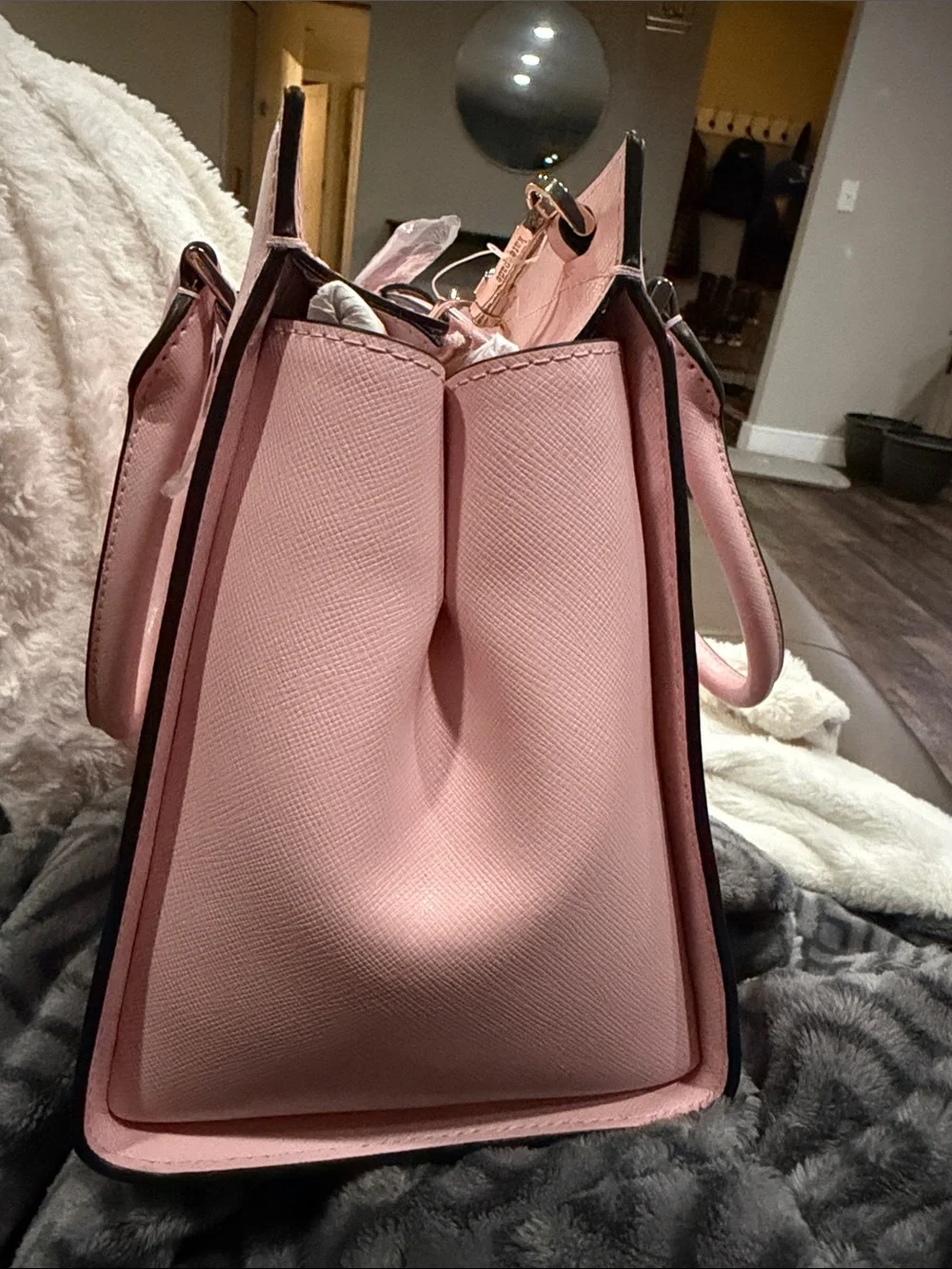kate spade Pink Saffiano Satchel with Gold Hardware